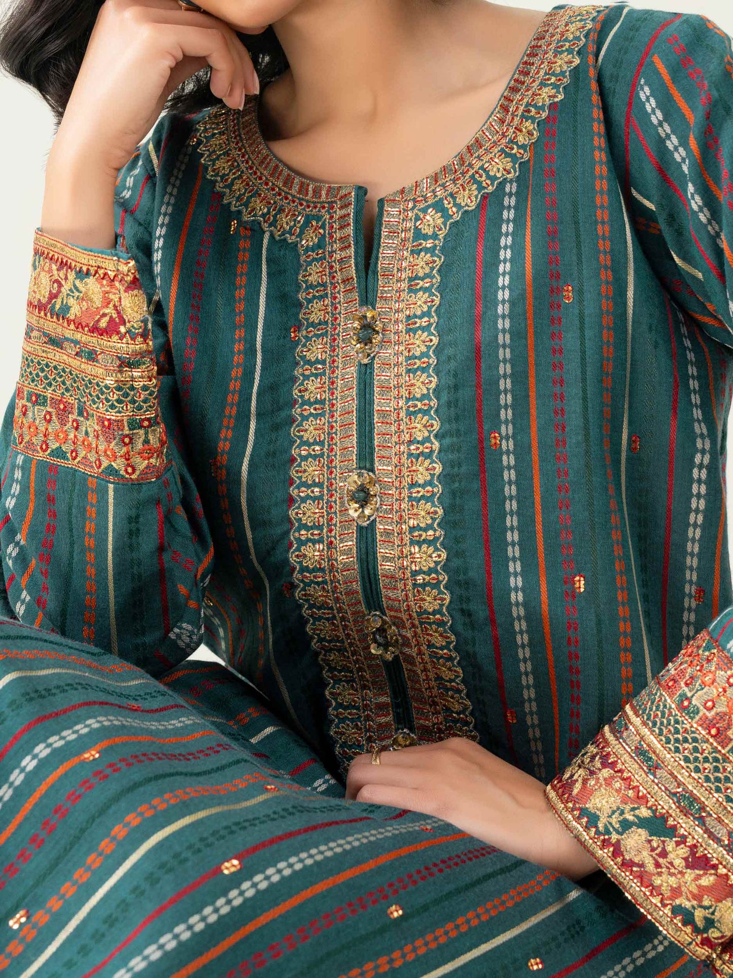 2 Piece Jacquard Suit-Embroidered (Pret)