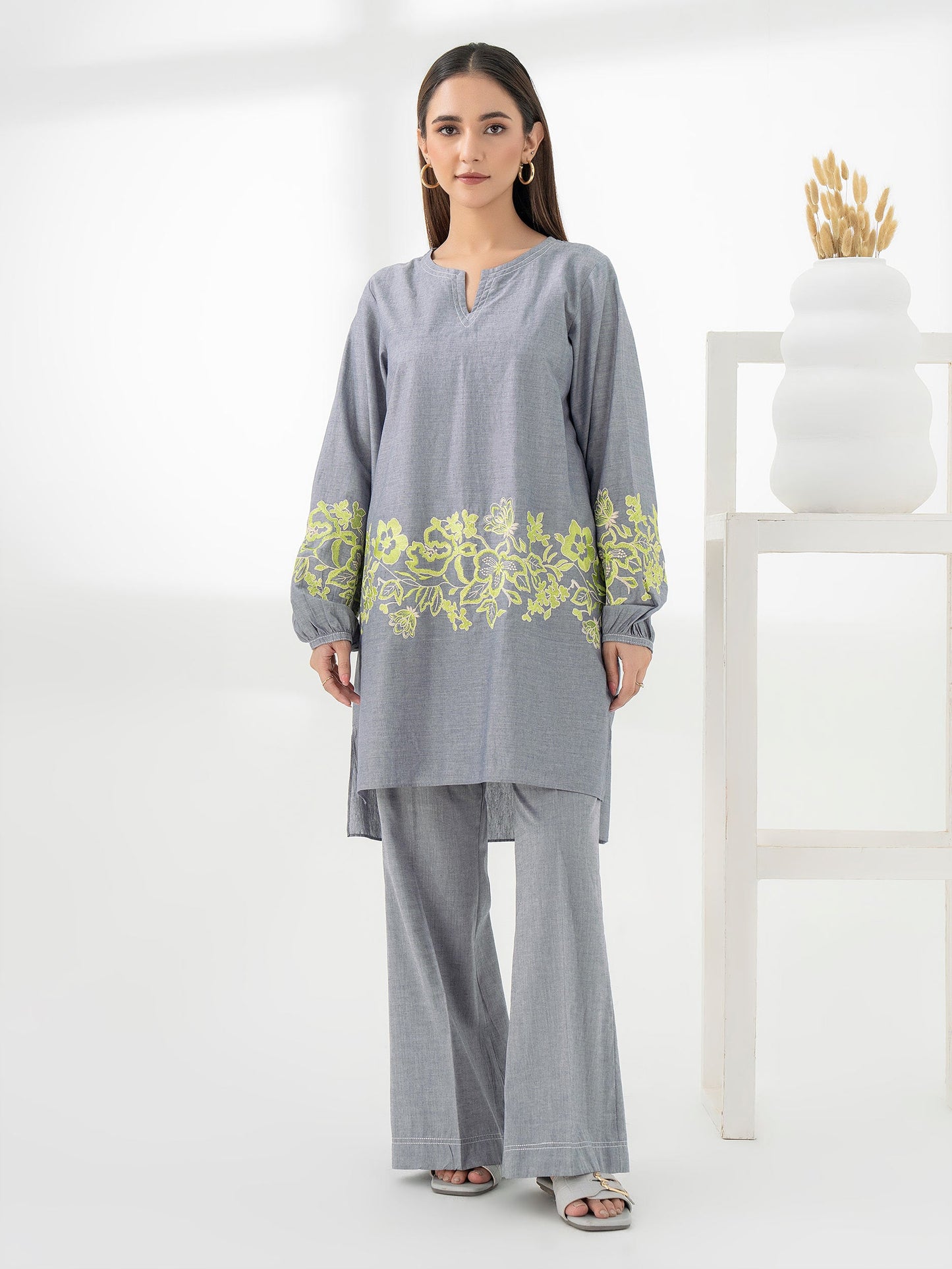 2 Piece Yarn Dyed Shirt-Embroidered(Pret)