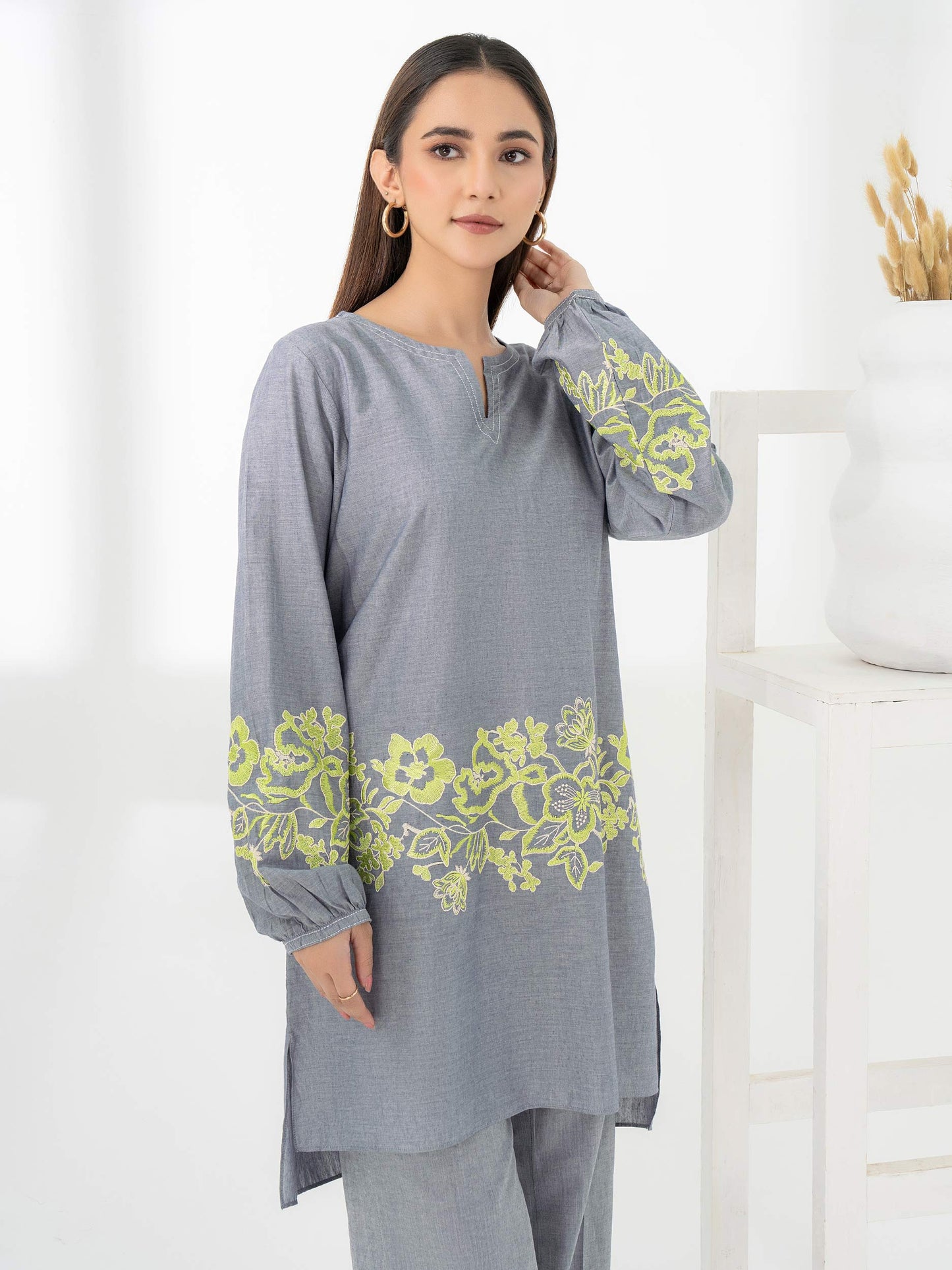 2 Piece Yarn Dyed Shirt-Embroidered(Pret)