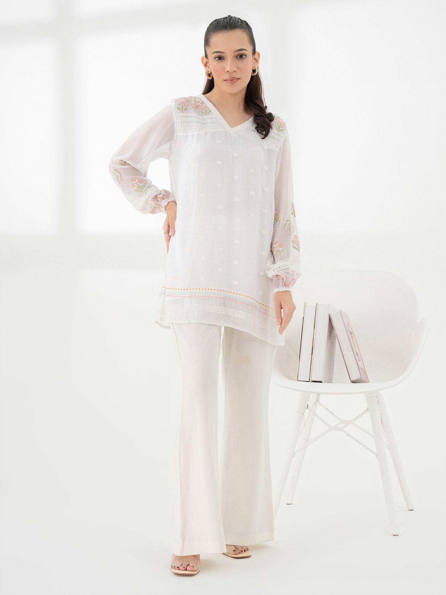 Embroidered Chiffon Top