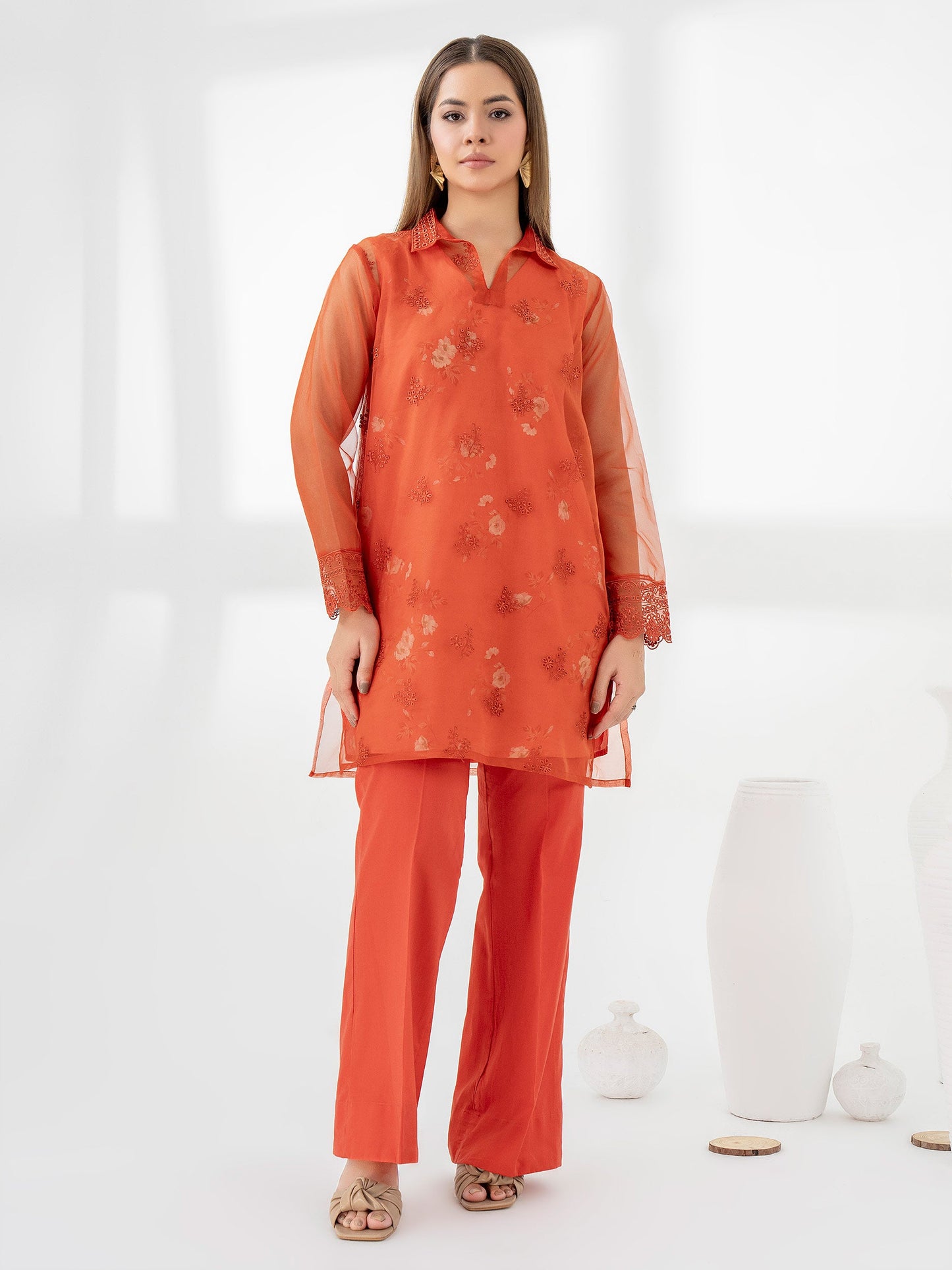 2 Piece Organza Suit-Embroidered (Pret)