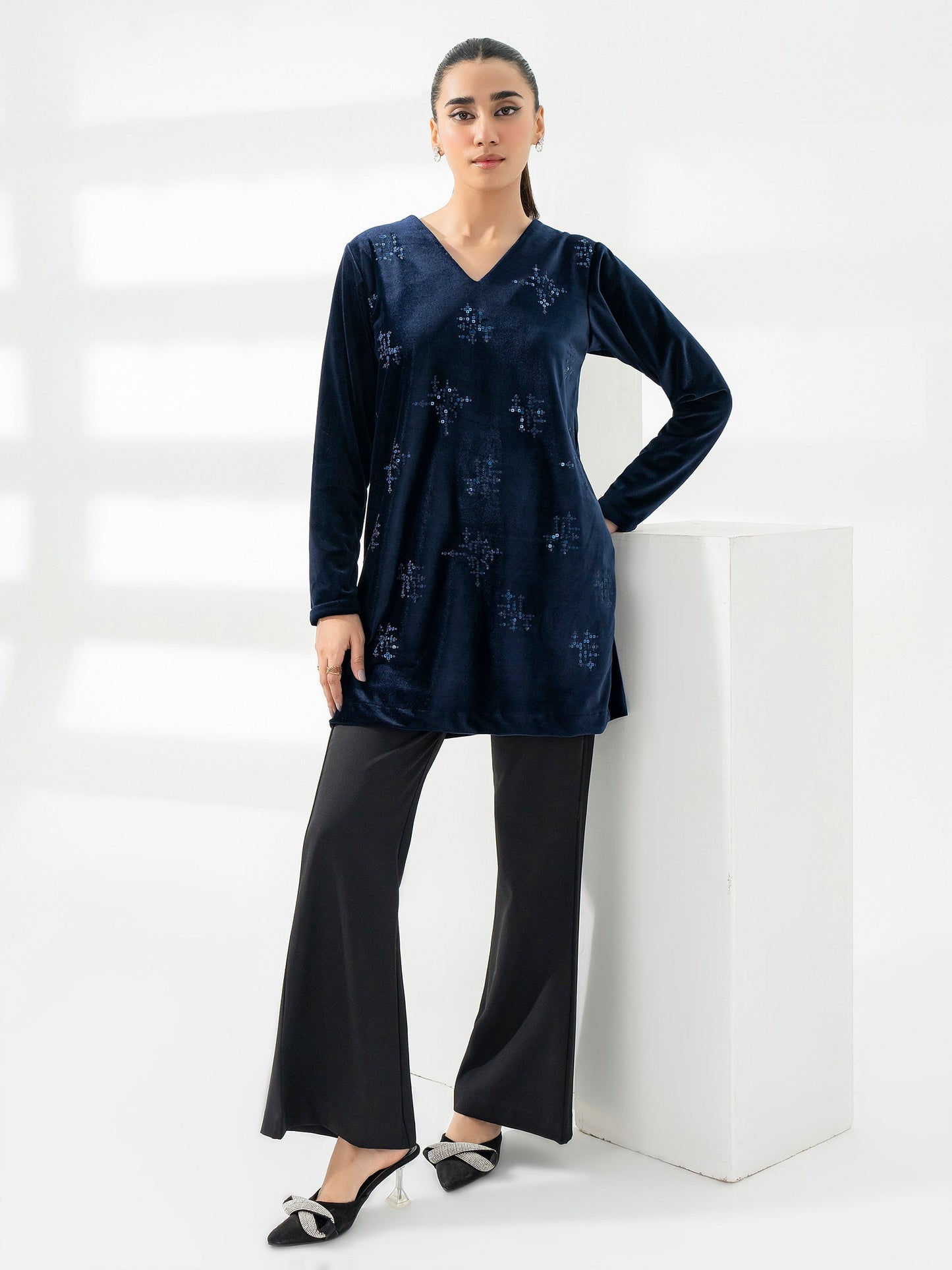 Sequin Embroidered Velvet Top