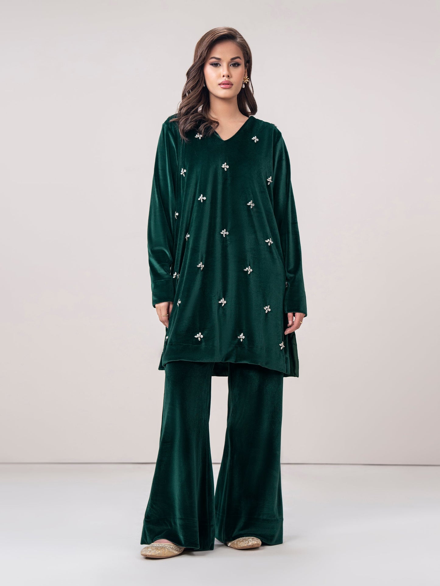 Velour Co-ord Set- Embroidered