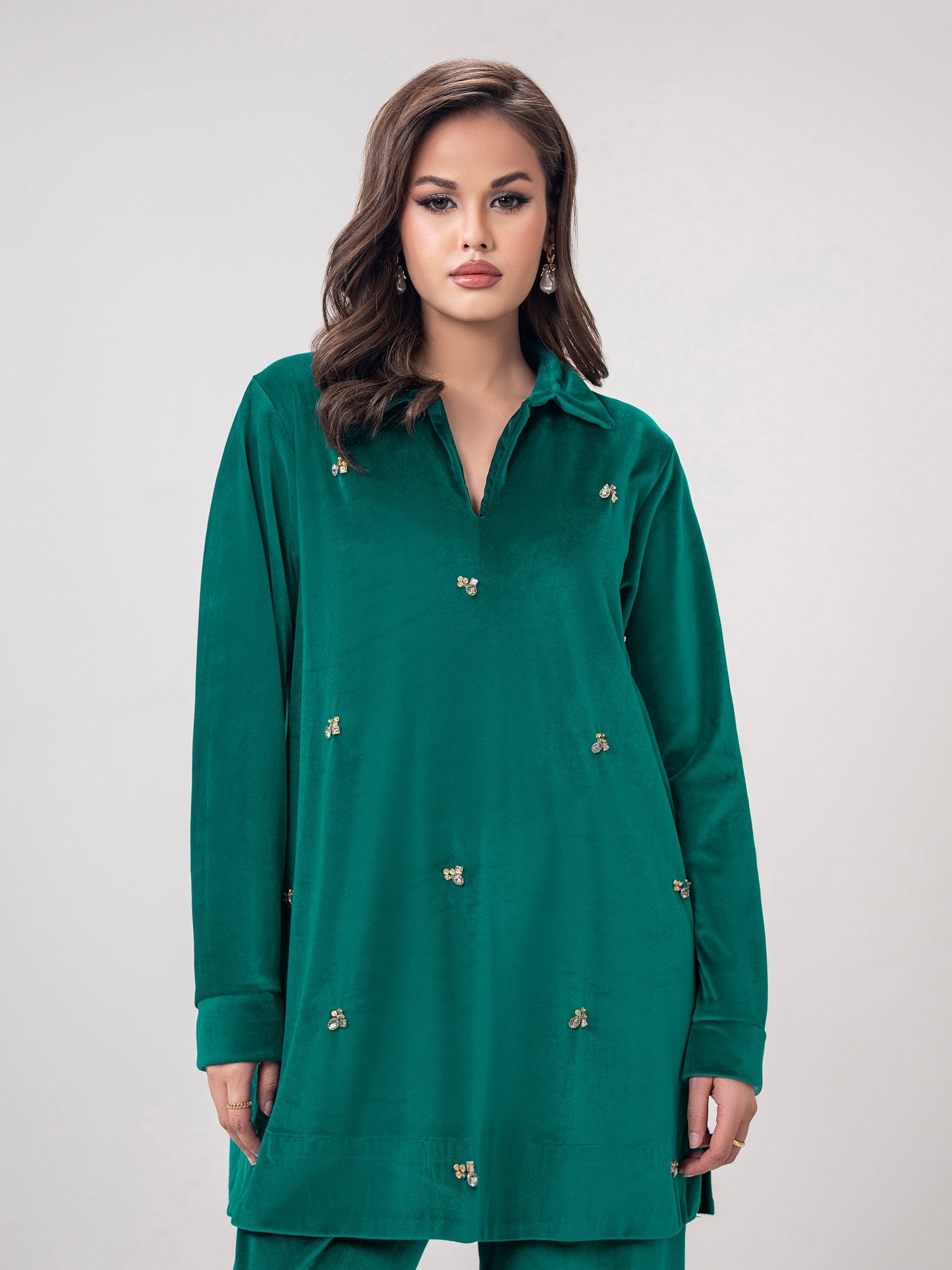 Velour Co-ord Set- Embroidered