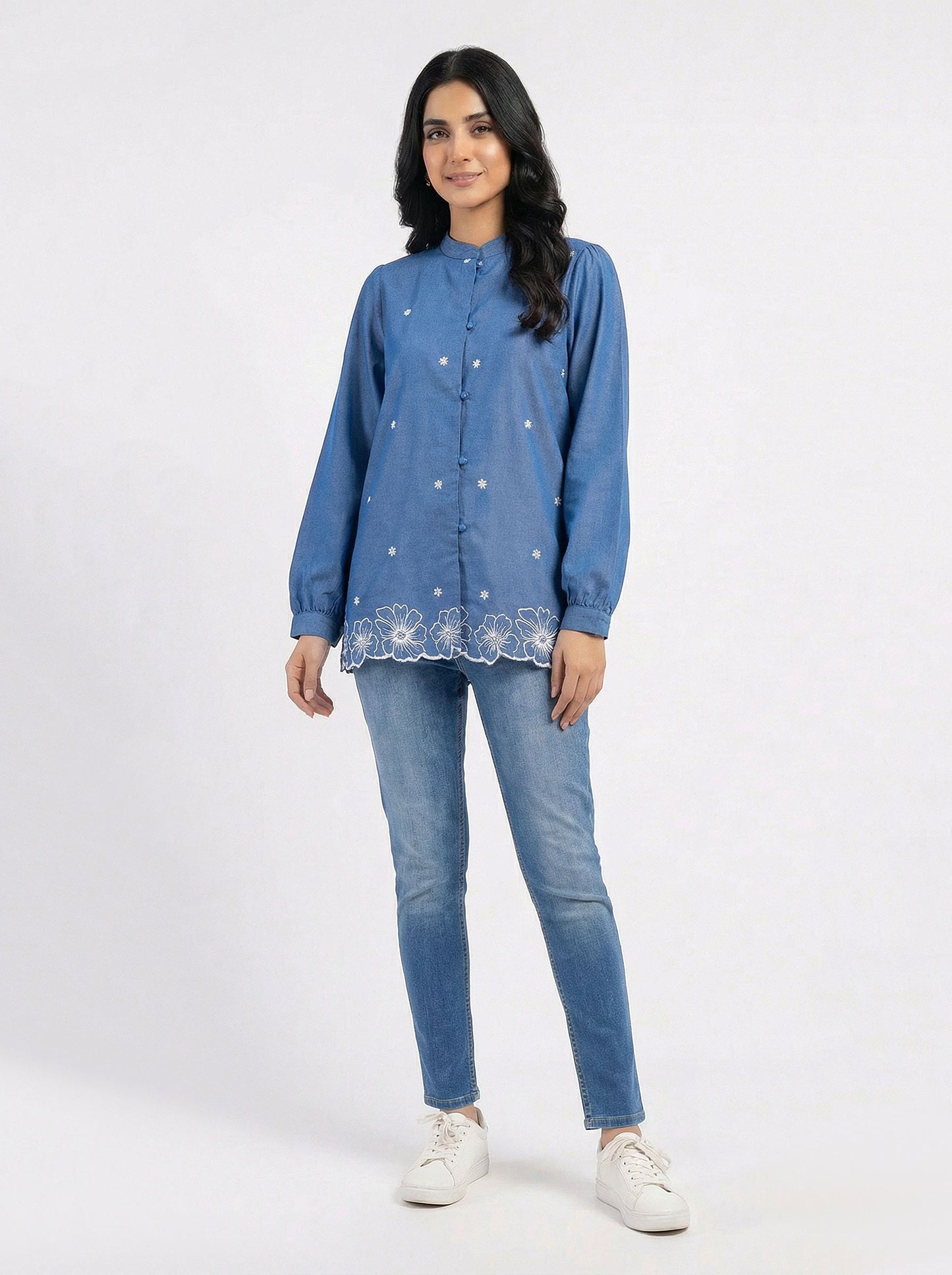 Denim Top- Embroidered
